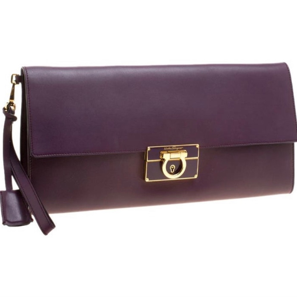 Salvatore Ferragamo Purple Leather Afef Gancio Wrislet Clutch